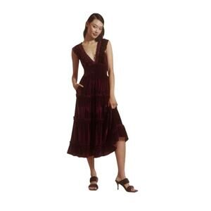 Anthropologie Love The Label Ruffled Velvet V-Neck Maxi Dress Size Large